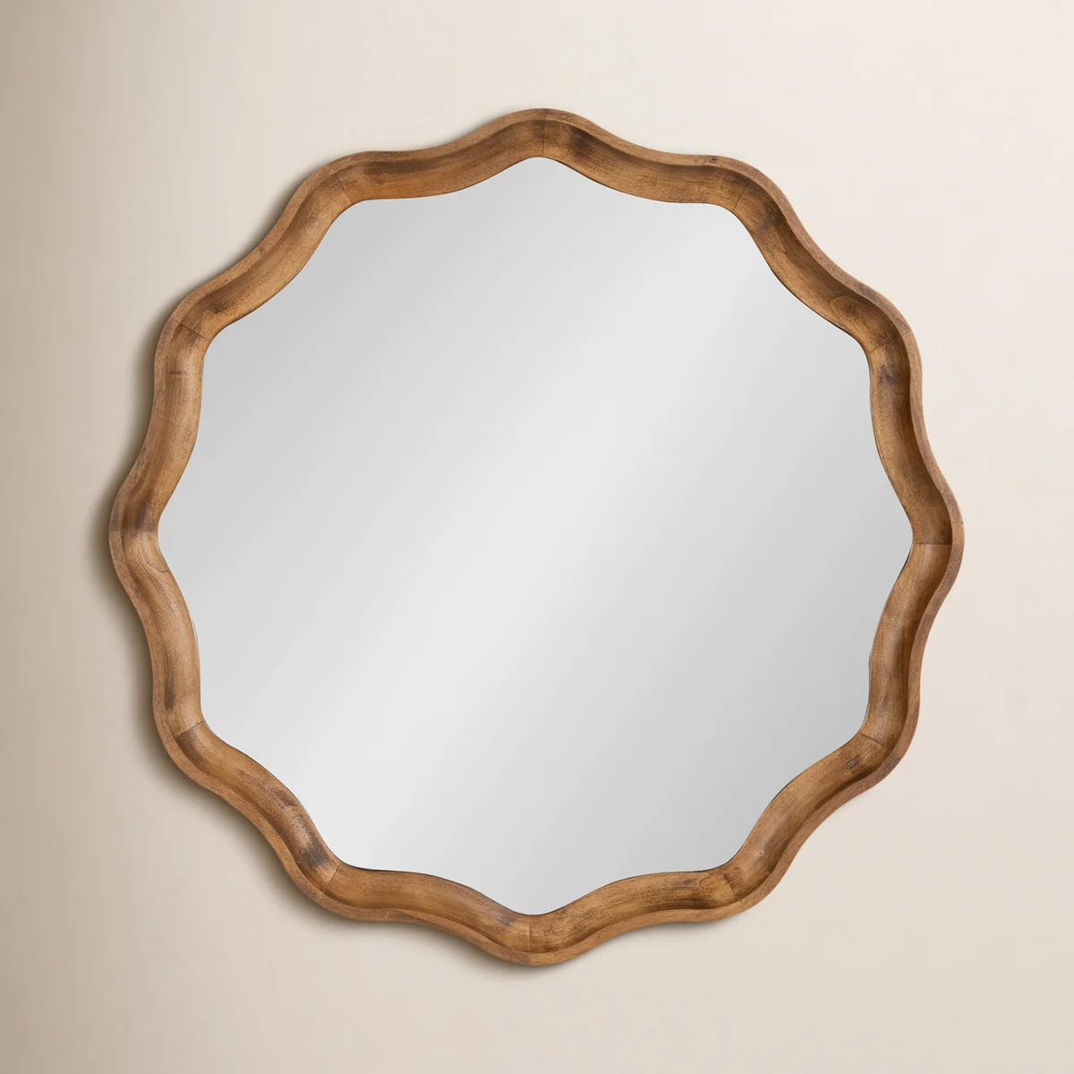 Round Scalloped Wooden Wall Mirror