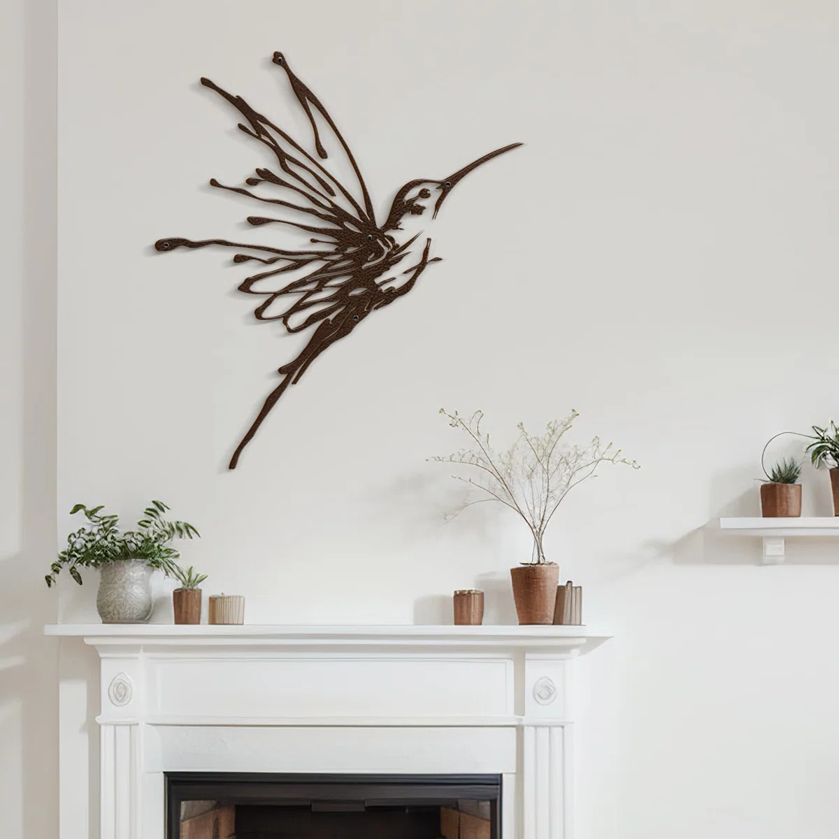 Elegant Flying Humming Bird, Modern Living Room Wall Sculpture, Black Gold Metal Wall Art Home Decor
