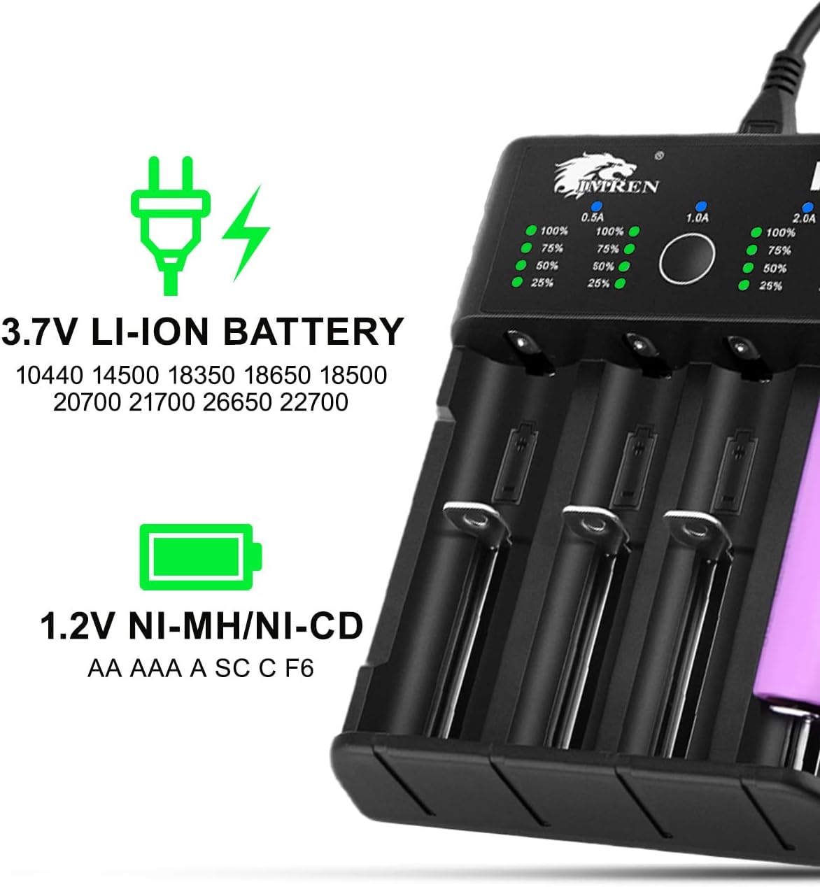 IMREN 18650 Battery Charger,21700 Battery Charger for 3.7V 14500 10400 18500 18350 18650 18700 20700 21700 22650 26650 Li-ion Battery,1.2V Ni-MH/Ni-Cd Battery,4 Bay 18650 USB C Charger k4