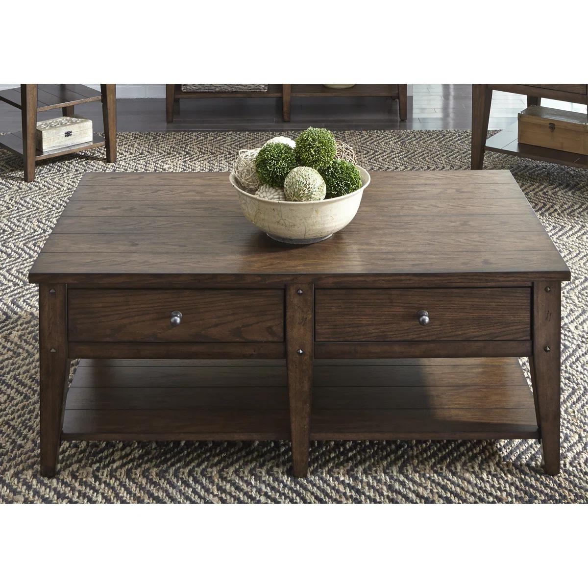 Laron Solid and Manufactured Wood Coffee Table with Push-Through Drawers