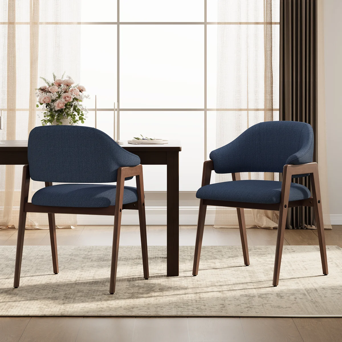 Modern Minimalist Linen Armchair, Solid Wood Legs – Perfect Dining/Office/Accent Chair