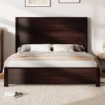 51.2 Solid Wood Bed Frame, Rustic Platform Bed With Spliced Headboard