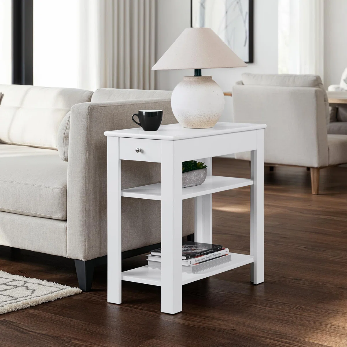Slayter 24" Tall 1 Drawer Chairside End Table with Shelves