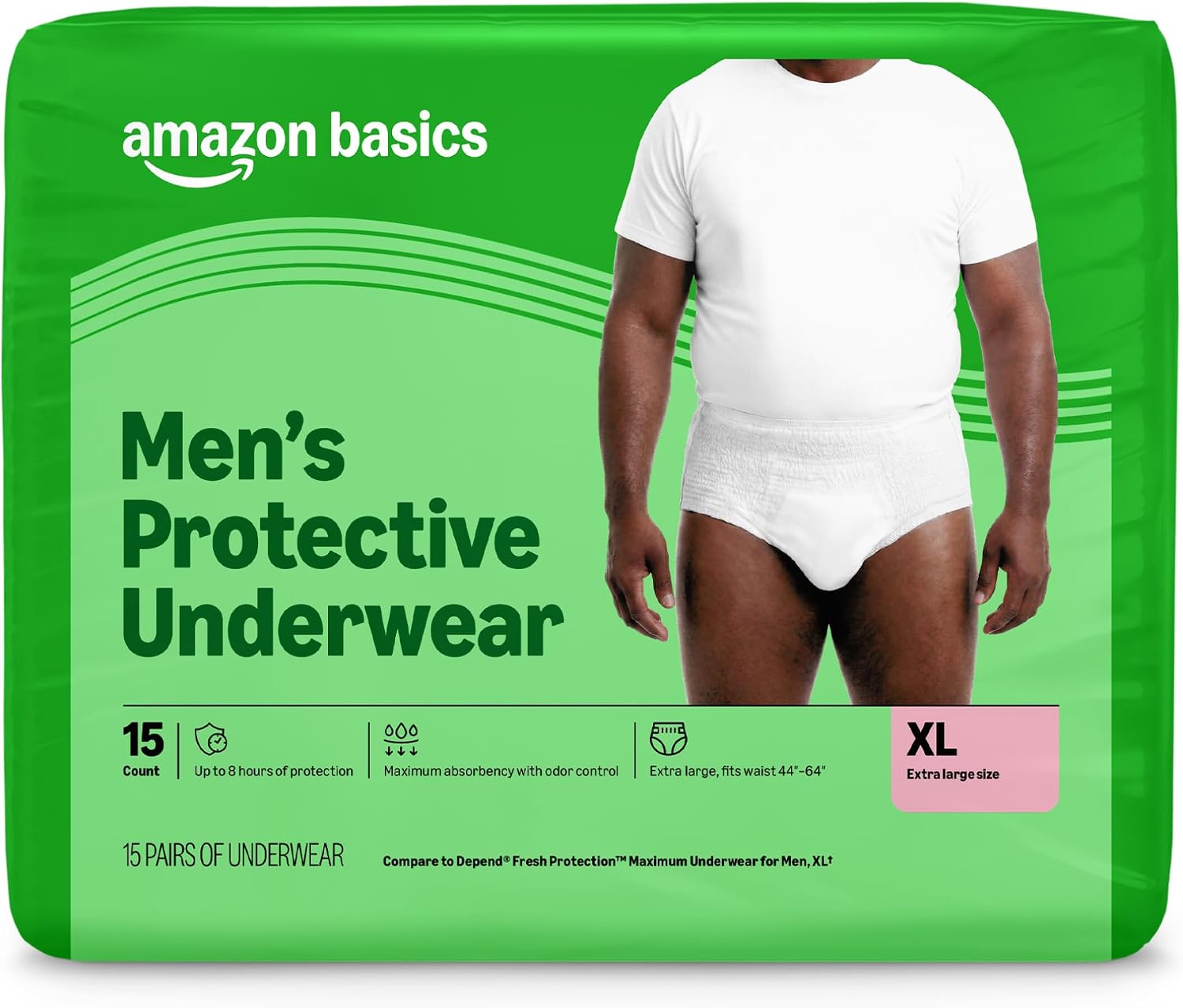 Amazon Basics Men's Protective Underwear, Extra Large, 16 Count