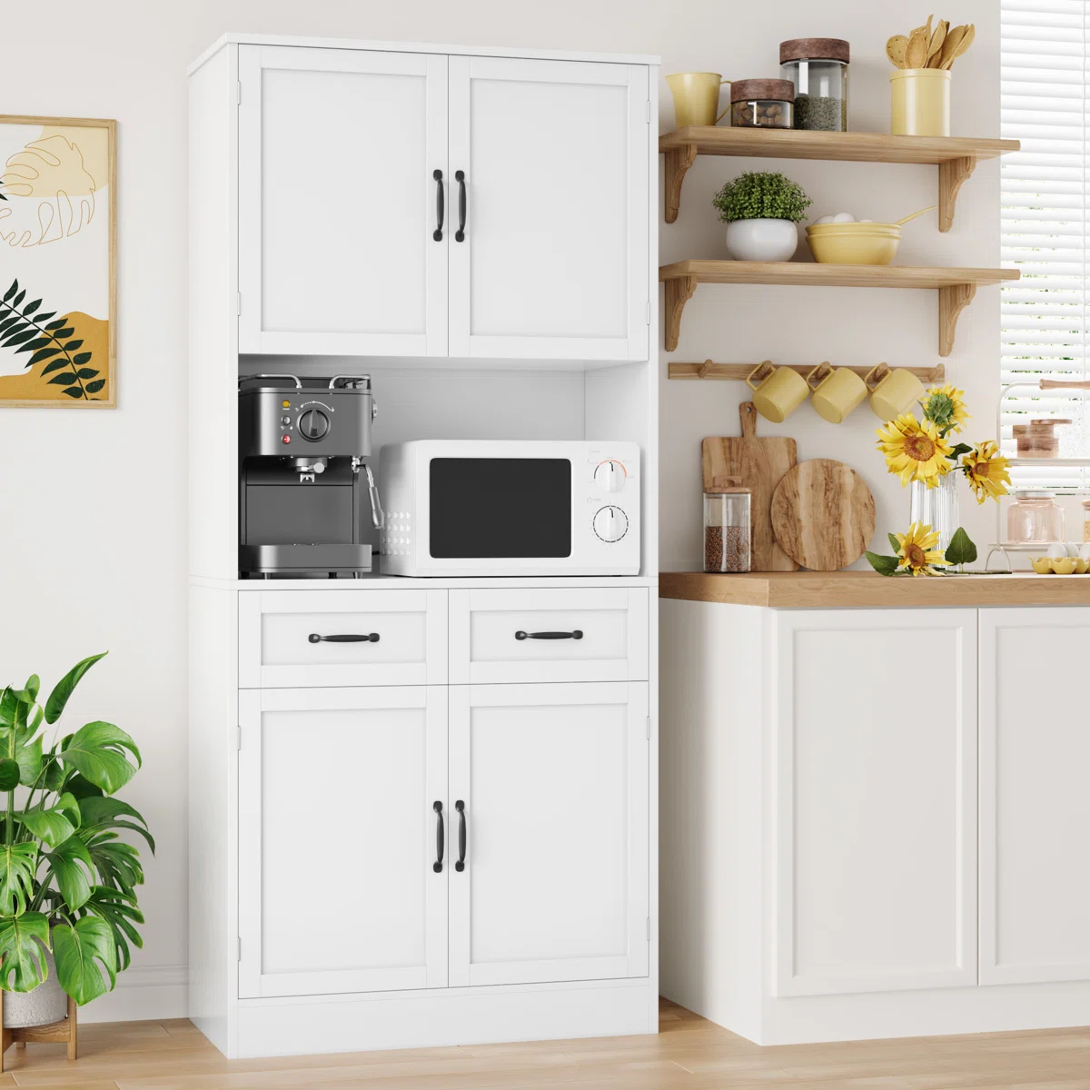 BLACK Kalauni 71" Kitchen Pantry Storage Cabinets with 2 Drawers