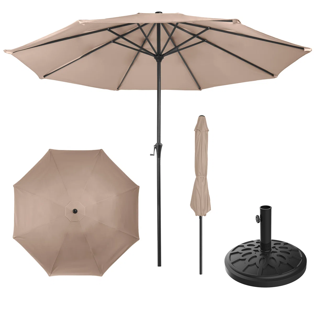 Giusti Patio Umbrella - 9' Easy Crank Sun Shade with 19lb Black Weighted Base for Outdoor Furniture, Porch, Backyard, or Pool by Pure Garden