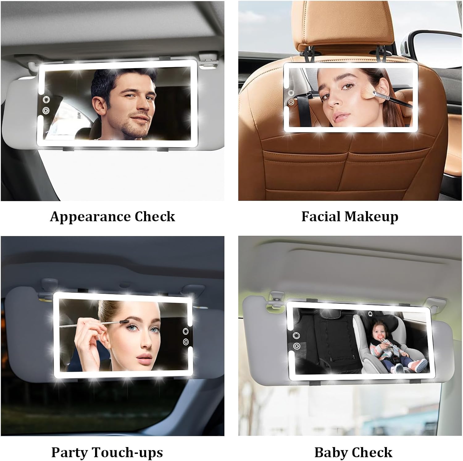 Led Sun Visor Vanity Mirror, Upgraded Large Car Mirrors with Lights, Dimmable Light up Vanity Makeup Mirror for Car,Rechargeable Universal Rear View Visor Mirrors Large(BLACK)
