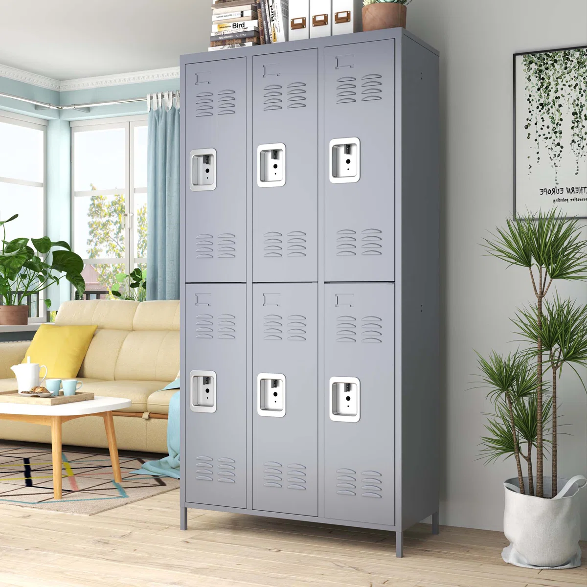 72"H Metal Locker for Employees – Heavy Duty Steel Storage Cabinet with Ventilated Doors for School Gym Garage Office (3, 6, or 9 Door Options)