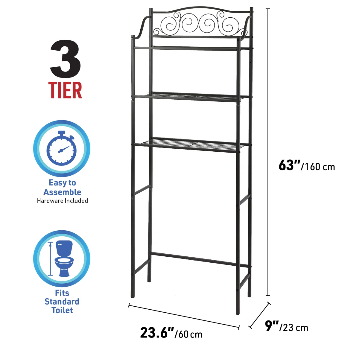 Stylish And Functional 3-Shelf Over The Toilet Space Saver