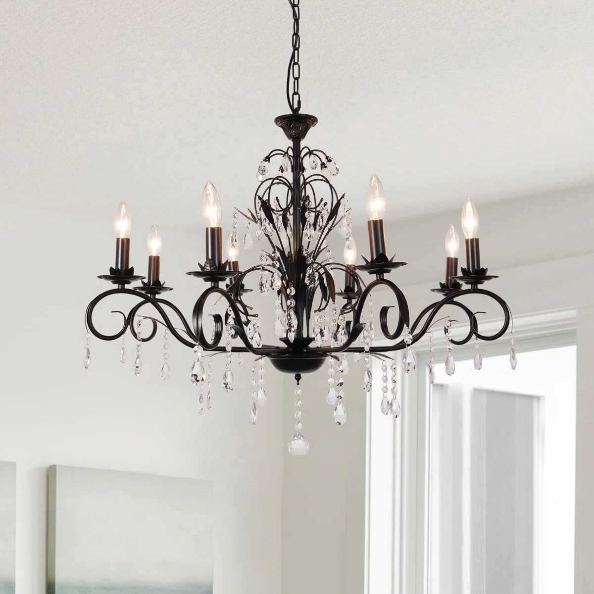 8-light Dimmable Classic / Traditional Crystal  Chandelier With Black Finsh