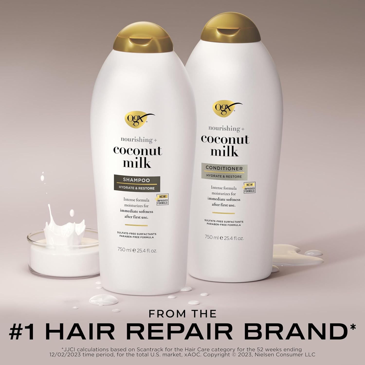 OGX Shampoo and Conditioner Set, Nourishing + Coconut Milk, Shampoo and Conditioner for Moisturizing & Strengthening Hair Care, Formulated without Sulfated Surfactants, 25.4 FL OZ, 2 Pack Coconut Milk 25.4 Fl Oz (Pack of 2)
