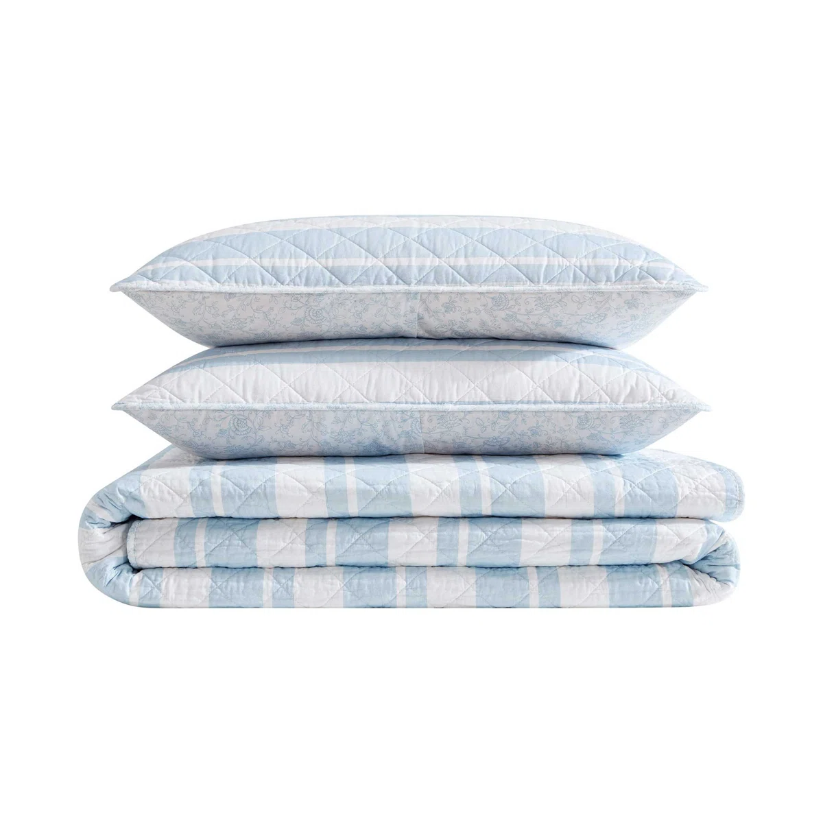 Nautica Seafront Stripe Cotton Reversible Blue Quilt Set