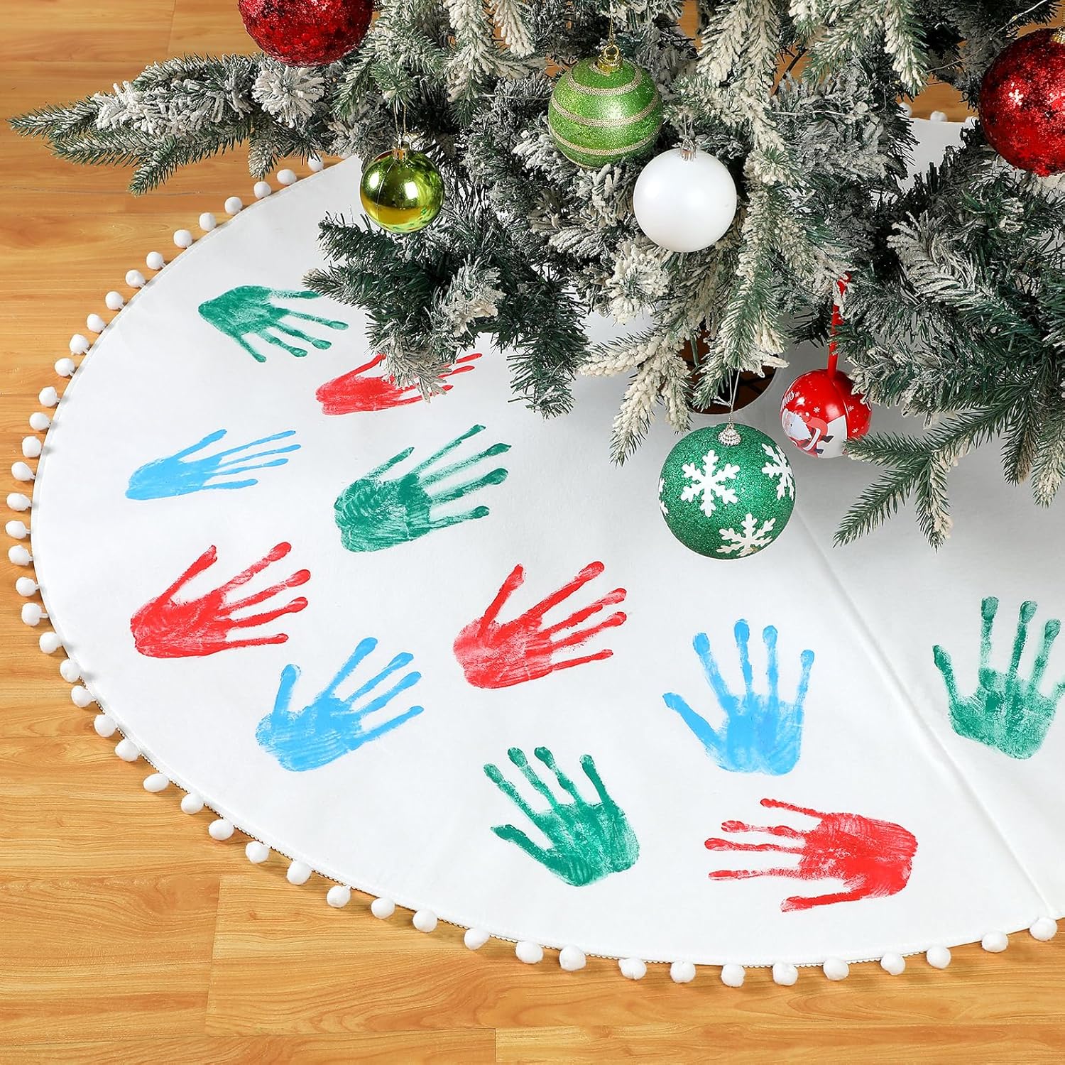 Sosation White Christmas Tree Skirt 48 Inch Felt DIY Blank Christmas Tree Skirt with Pom Poms,Making Coloring You Own Tree Skirt Farmhouse Christmas Under The Tree for Xmas Home Party Decorations