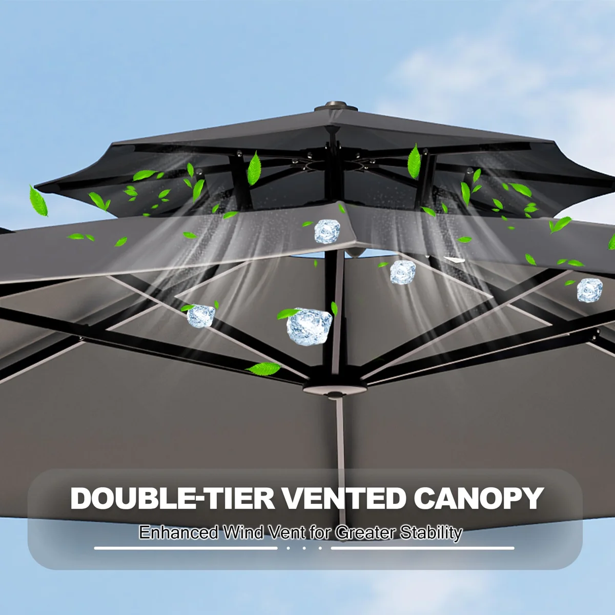 No base 10x10 ft Outdoor Umbrella with 360° Rotation & Adjustable Height for Garden Poolside (Base Not Included)