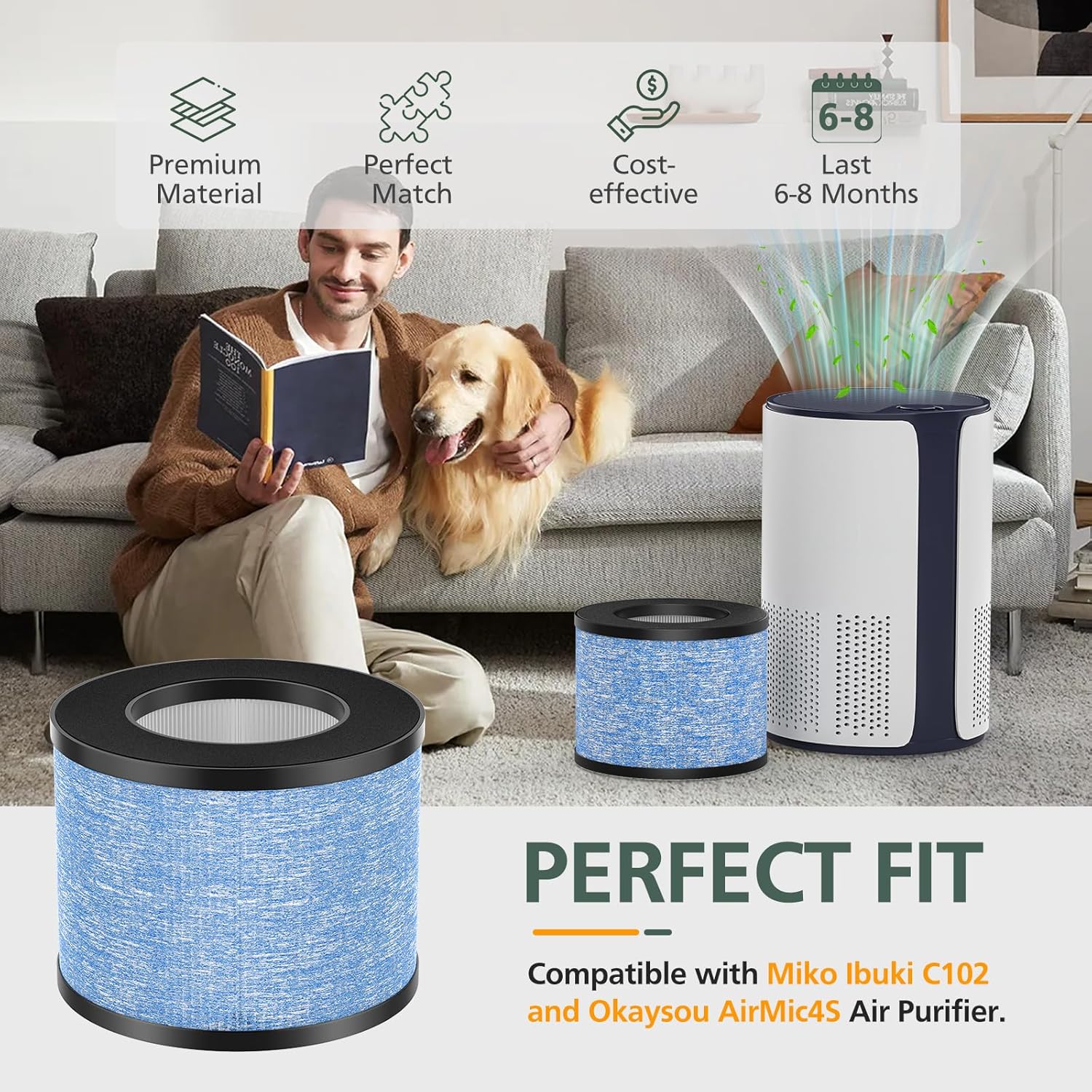 2 Pack C102 HEPA Air Filter MA-01CW Replacement Filter Compatible with Miko Ibuki & Ibuki+ Air Purifi-er, MA-18 and Okaysou AirMic4S Air Purifi-er