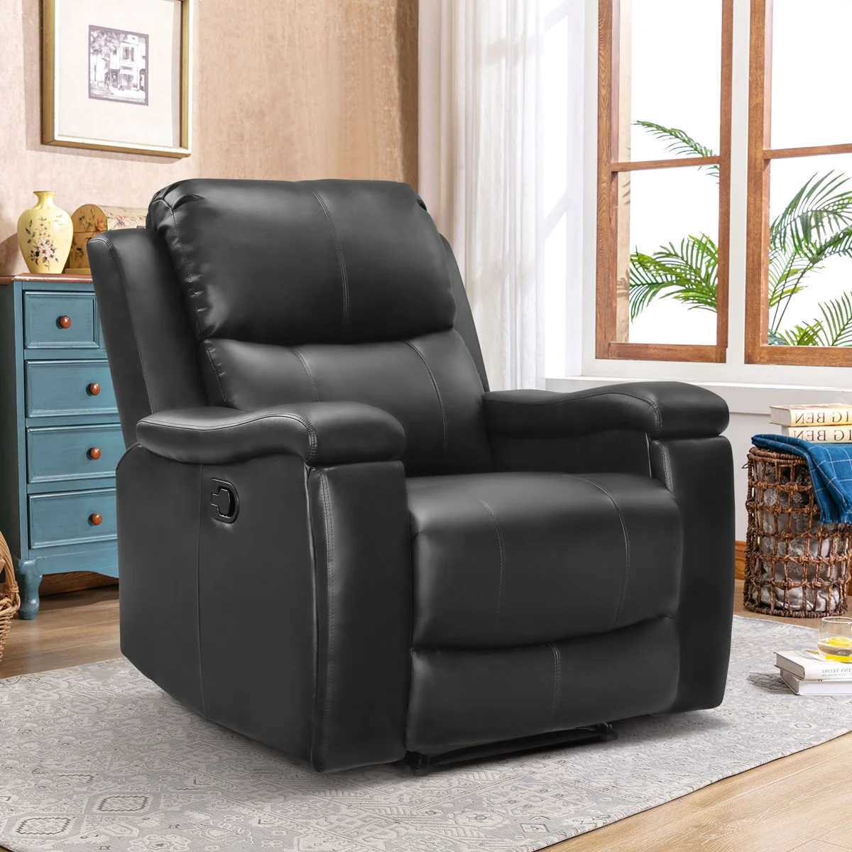 Westwick 37" Wide Modern Vegan Leather Manual Recliner Chair with Built-in Cup Holder
