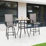 3 Piece Patio Swivel Bar Sets, 3PCS Outdoor High Top Bar Set With 2 Outdoor Swivel Chairs And Glass Bar Table