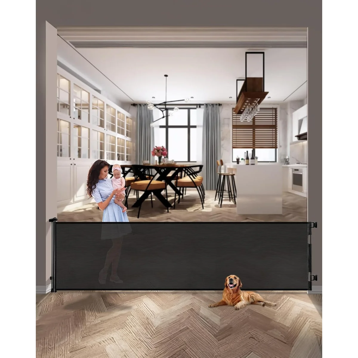 200 Inch Extra Wide Retractable Baby Gate,mesh Large Baby Gate Or Mesh Pet Dog Gate, Opening Wide Extra Long Child Safety Gate For Indoor, Outdoor, Stairs, Deck(42"x200")