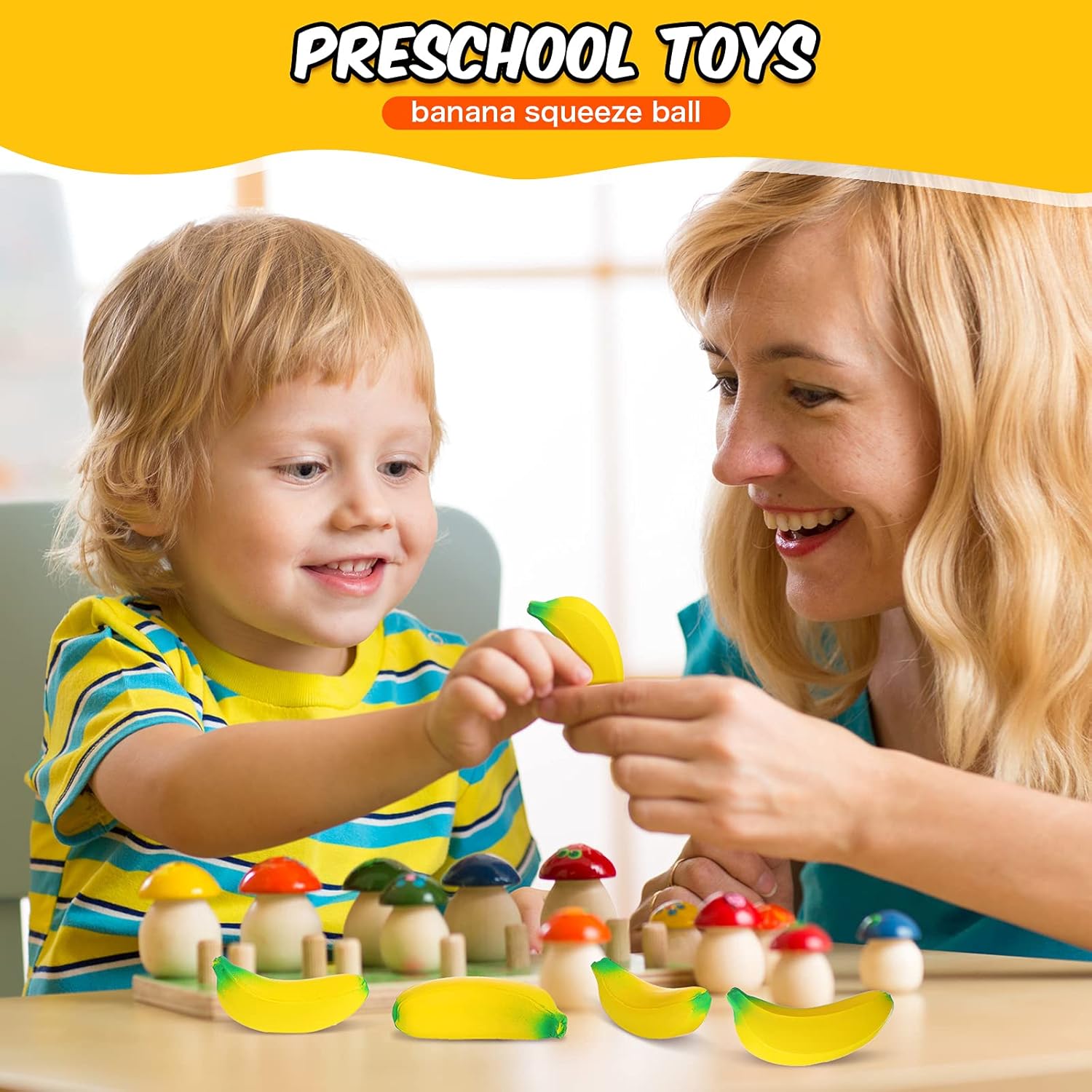 Kasyat 15 Pcs Banana Stress Toys Banana Stretchy Toys PU Relief Stress Balls Classroom Birthday Xmas Gifts Tiny Party Supplies for Relief Party Favors Bag Fillers(2.36 Inches)
