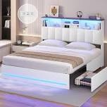 incomplete Upholstered Bed Frames with Stylish Bookcase Headboard