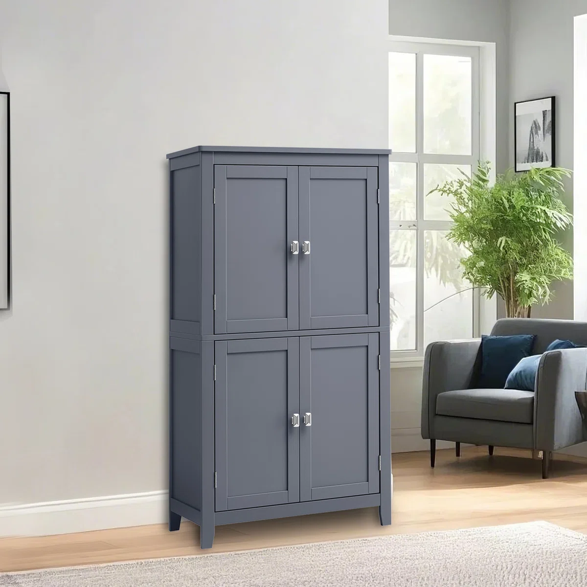 (Damaged wood)Arhavi 43.5" H 4-Door Floor Storage Cabinet with Adjustable Shelves