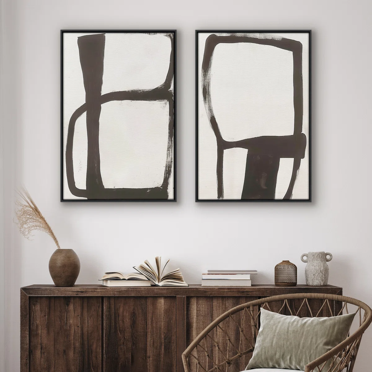 Black and White Modern Canvas Wall Art - Set of 2