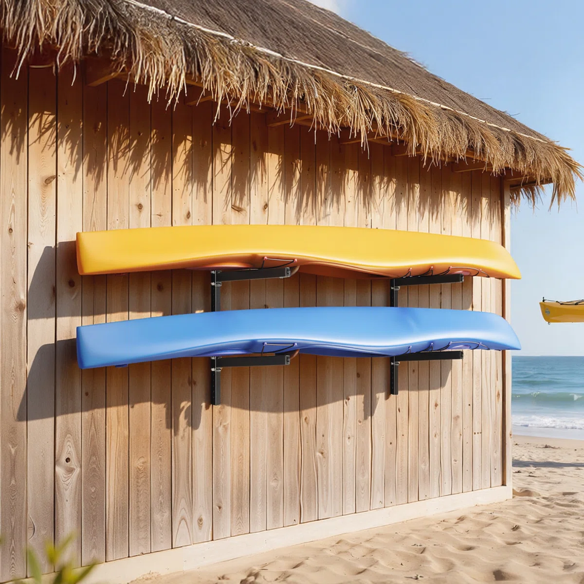 Kayak Storage Rack for 2 Kayaks, Holds 200 lbs, Heavy Duty Adjustable Wall Mount Stand for Indoor Outdoor Garage Shed Dock, Storage Holder for Canoe, Small Boat, SUP, Surfboard & Paddleboard