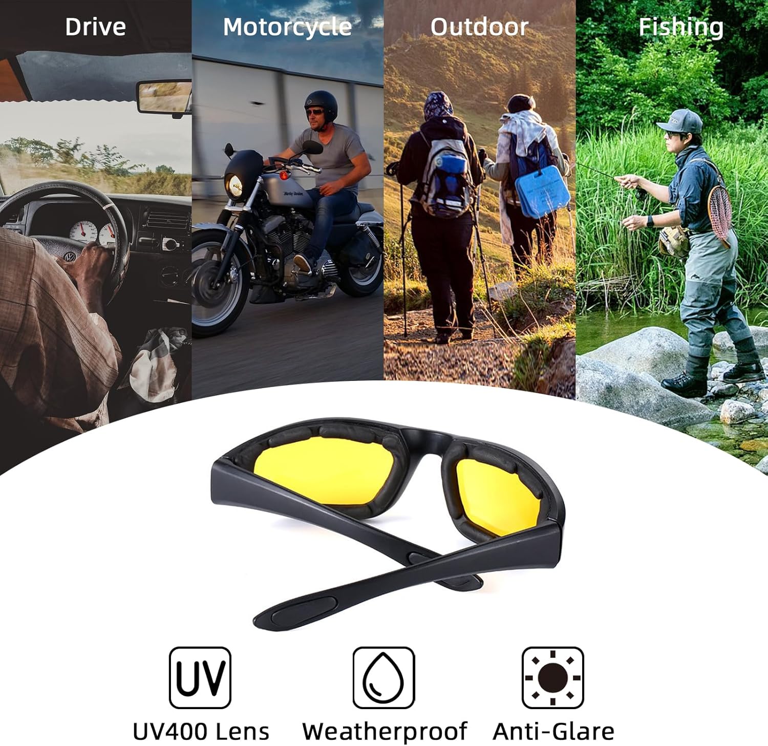 4 Pair Motorcycle Glasses Riding Glasses UV Protection Windproof And Dustproof Motorcycle Foam Cushion Goggles Gray + Yellow + Clear + Blue