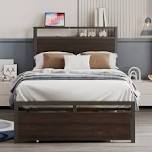 Bed Frames With Drawer, Storage Headboard With Outlets, No Box Spring Needed, Easy Assembly