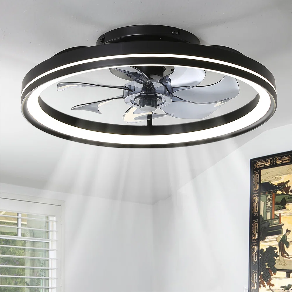 Makaiyla 20" Flush Mount Ceiling Fan with Light and Remote & App Control