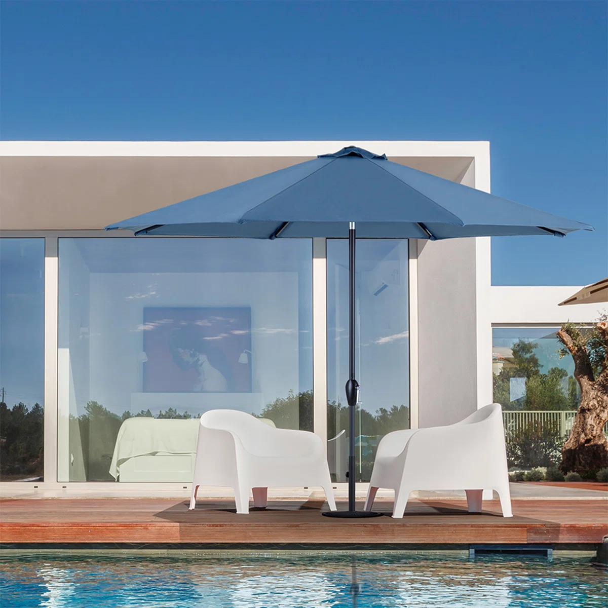 10 FT Outdoor Umbrella with Auto Tilt Crank System,Market Table Umbrella 8 Sturdy Ribs UV Protection Fade-Resistant for Pool Deck Garden