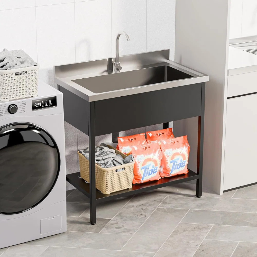 Freestanding Stainless Steel Utility Sink Laundry/Kitchen Sink With Faucet & Legs