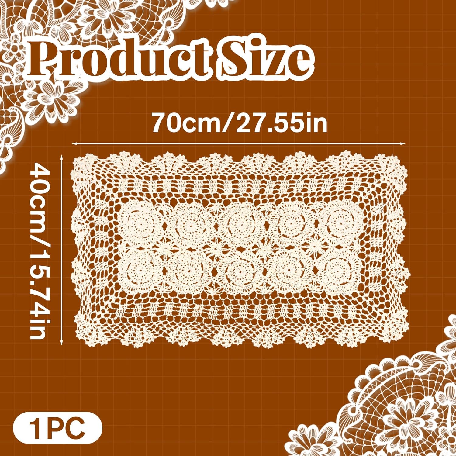 Lace Table Runner 15x28 Inch Rectangular Cotton Handmade Crochet Lace Table Runner Doilies Dresser Scarves Handmade Crochet Floral Placemats Crochets Doilies for Tables Beige