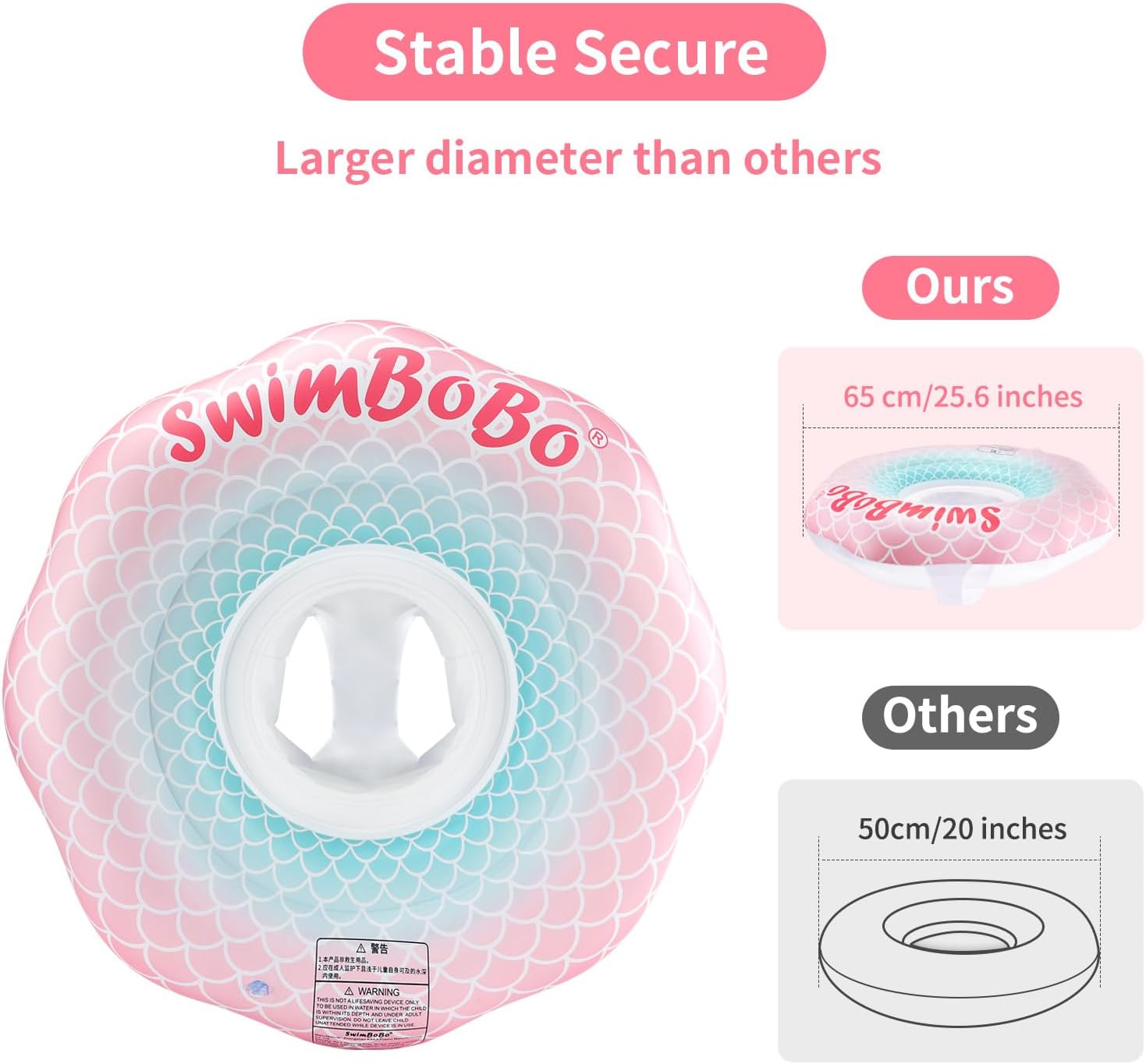 Swimbobo Inflatable Baby Swimming Float with Safety Seat Fun Swimming Pool Toys for Age 6-36 Months Toddler Pink Mermaid