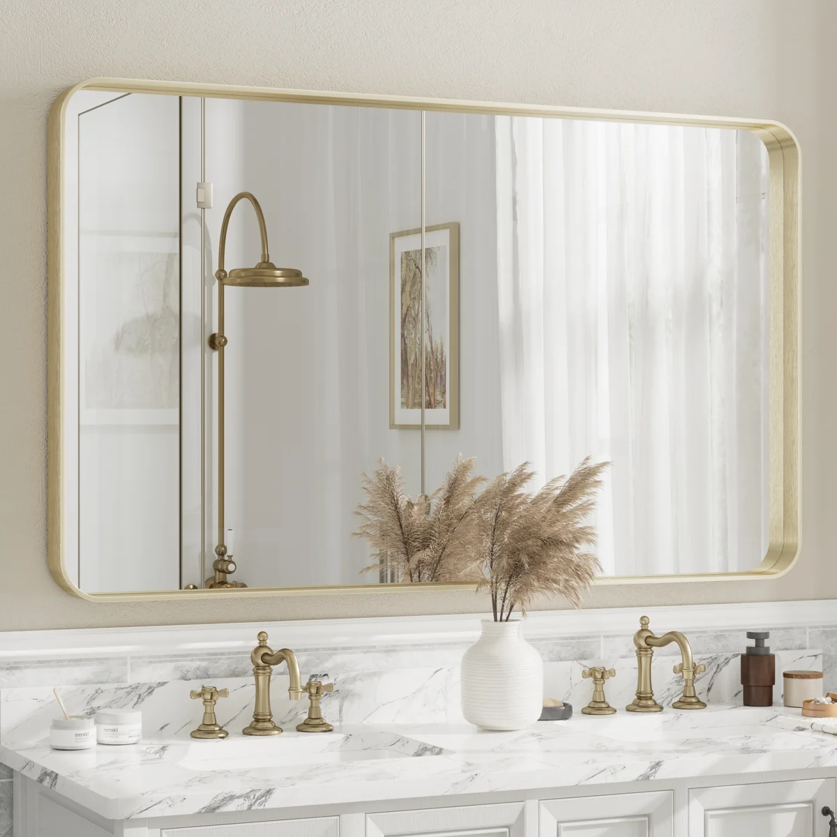 Aevar Tempered Glass and Aluminum Alloy Framed French Cleat Mounted Wall Mirror