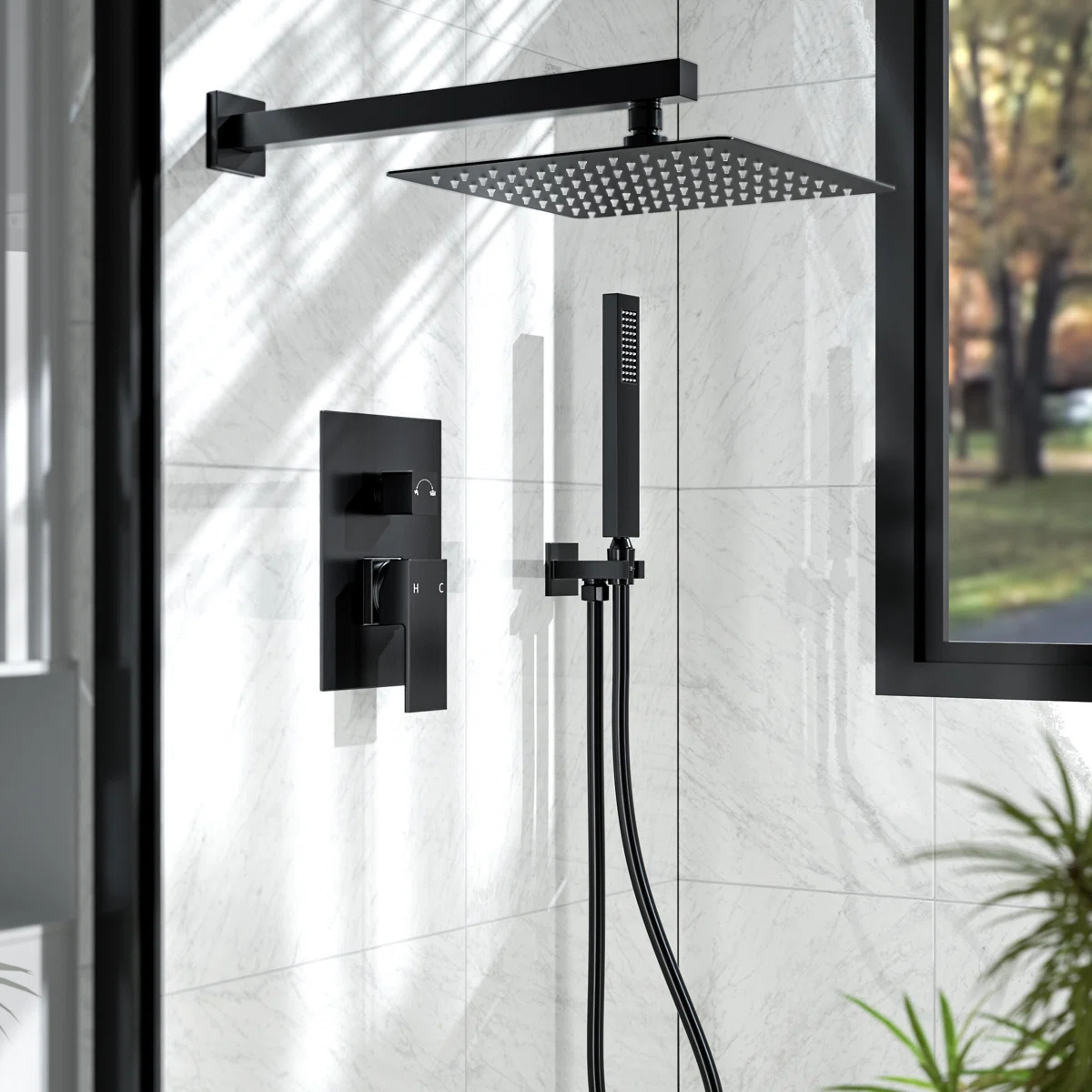10 High Pressure Rainfall Shower System, Wall Mount Shower Faucet Set with Handheld Spray
