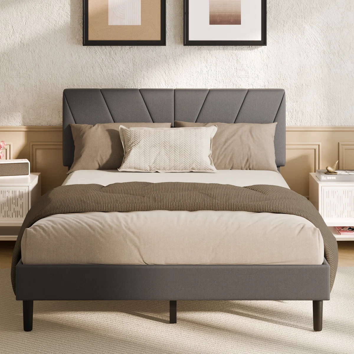 Bed Frame with Upholstered Headboard