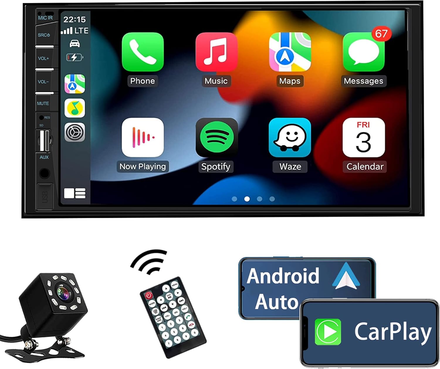 Naifay Double Din 7 Inch HD Touchscreen Car Stereo with Apple CarPlay and Android Auto