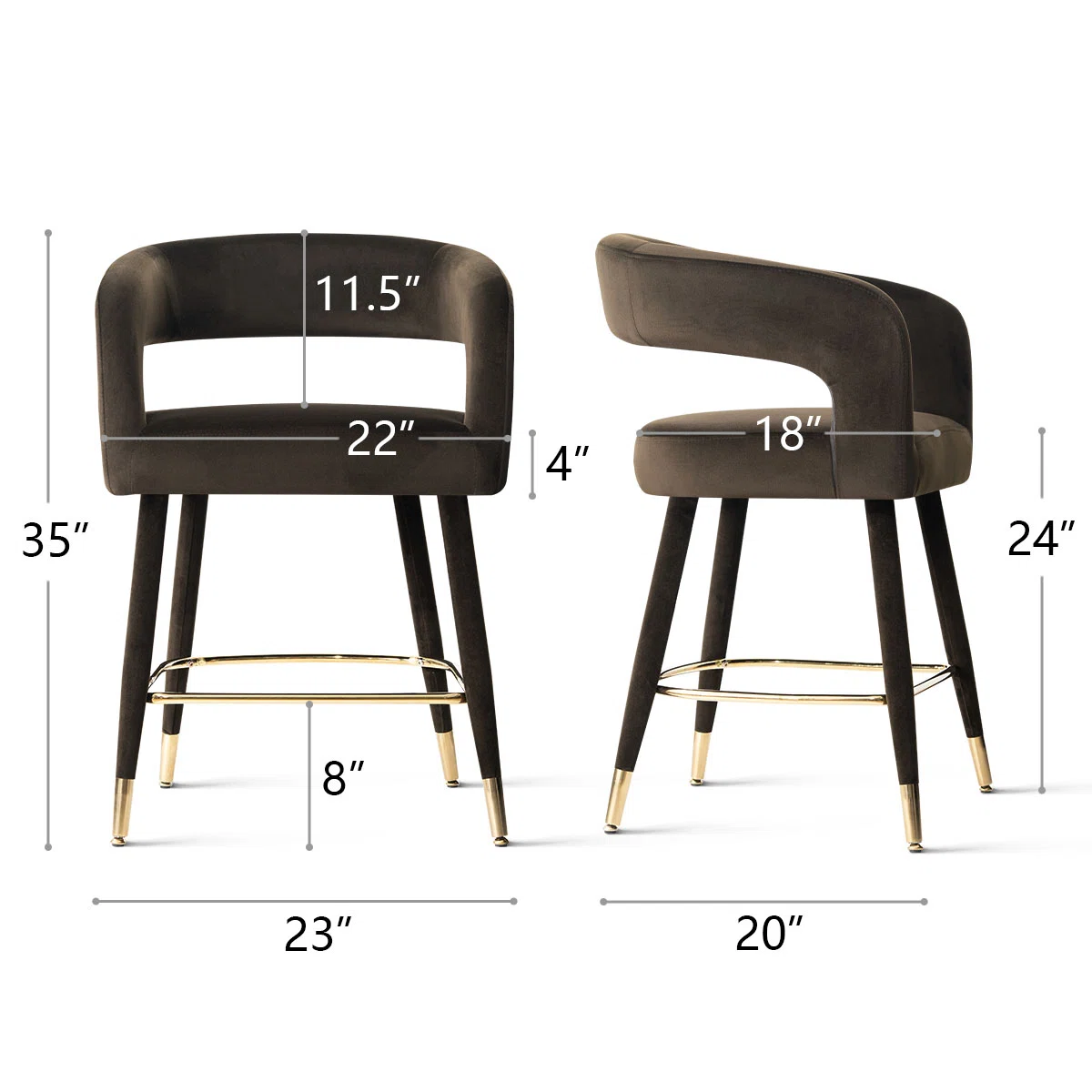 24" Velvet Counter Height Bar Stool With Gold Footrest