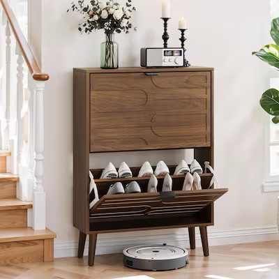 Medieval Modern Independent Shoe Cabinet 23.62 inch Walnut Shoe Storage