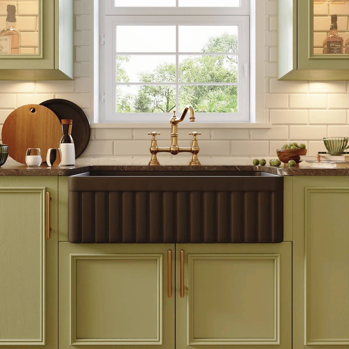 Solstice 33 L x 18 W Fireclay Farmhouse Kitchen Sink with Sink Grid and Basket Strainer