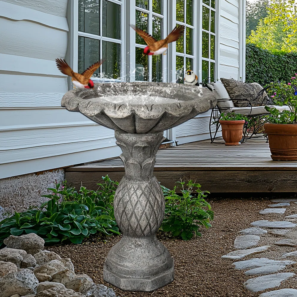 24.8"Outdoors Garden Concrete Bird Bath Decor, Pedestal Bird Bath Feeder Bowls With Bird Bath Basin Water Feature For Outside Garden Patio Yard Backyar