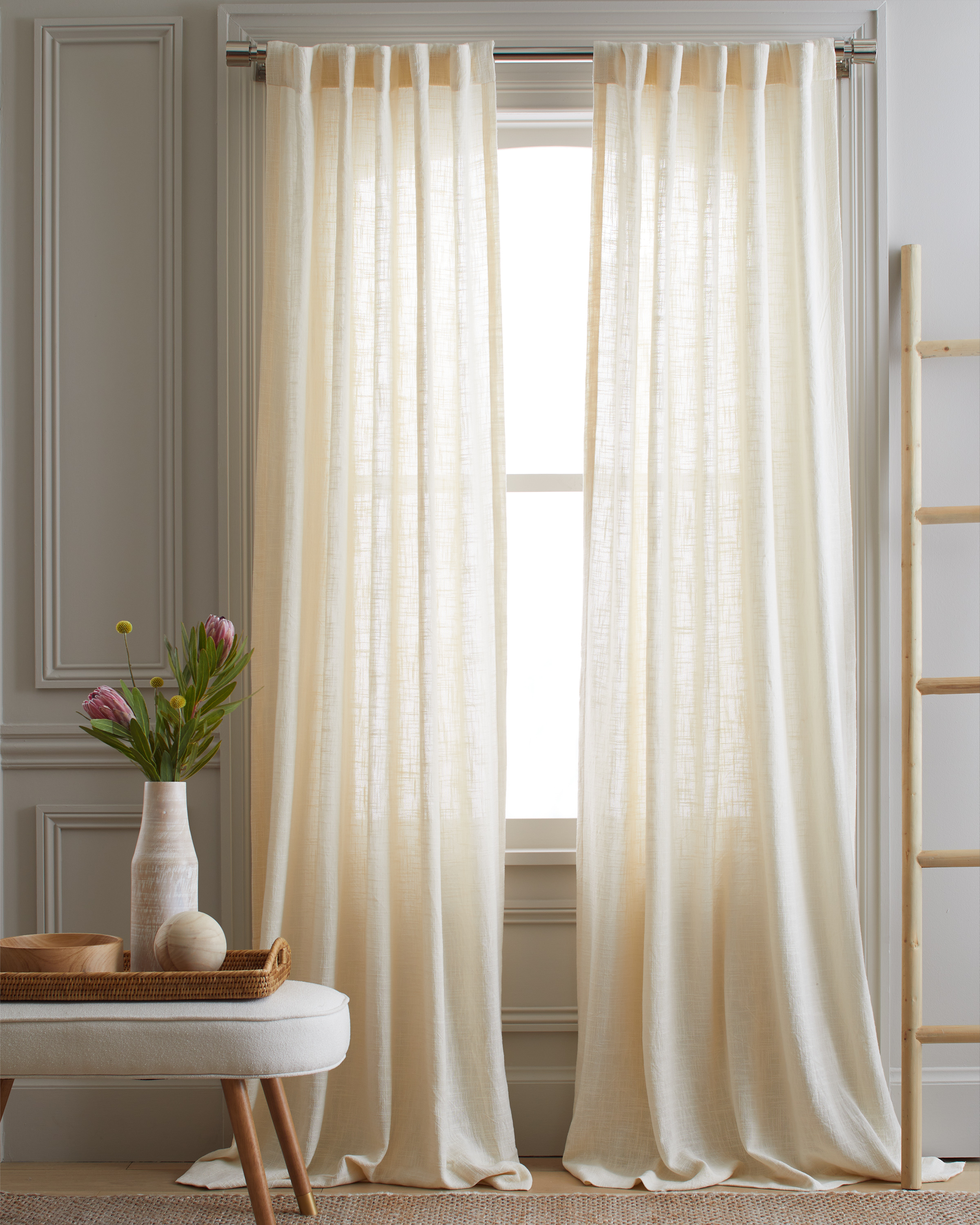 Cotton Sheer Curtain Set (Set of 2), 48x84, Ivory