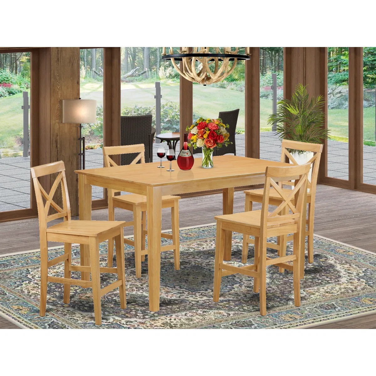 Asleigh Counter Height Rubberwood Solid Wood Dining Set