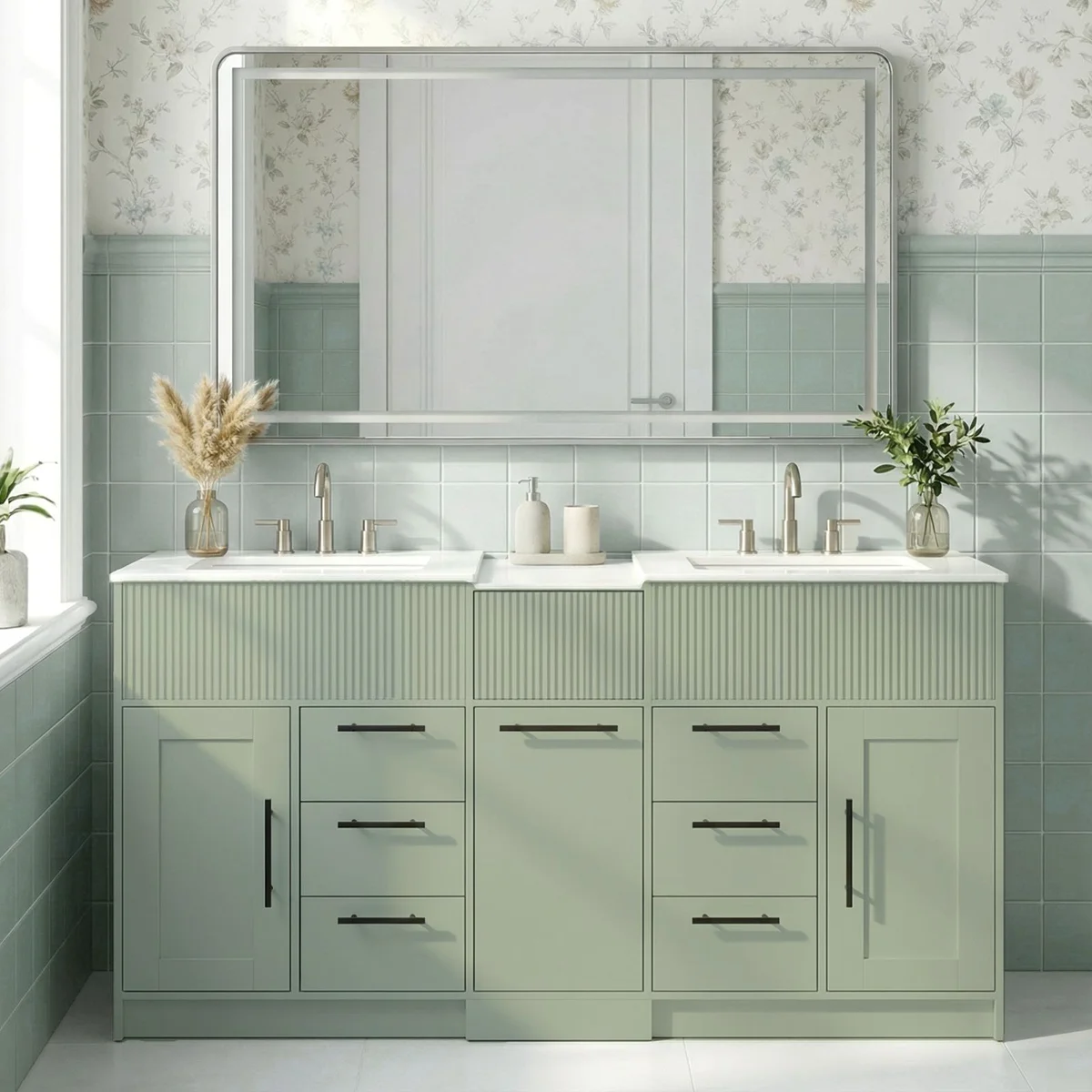60" Modern White Freestanding Double Sink Bathroom Vanity Set with Integrated Sinks and Storage