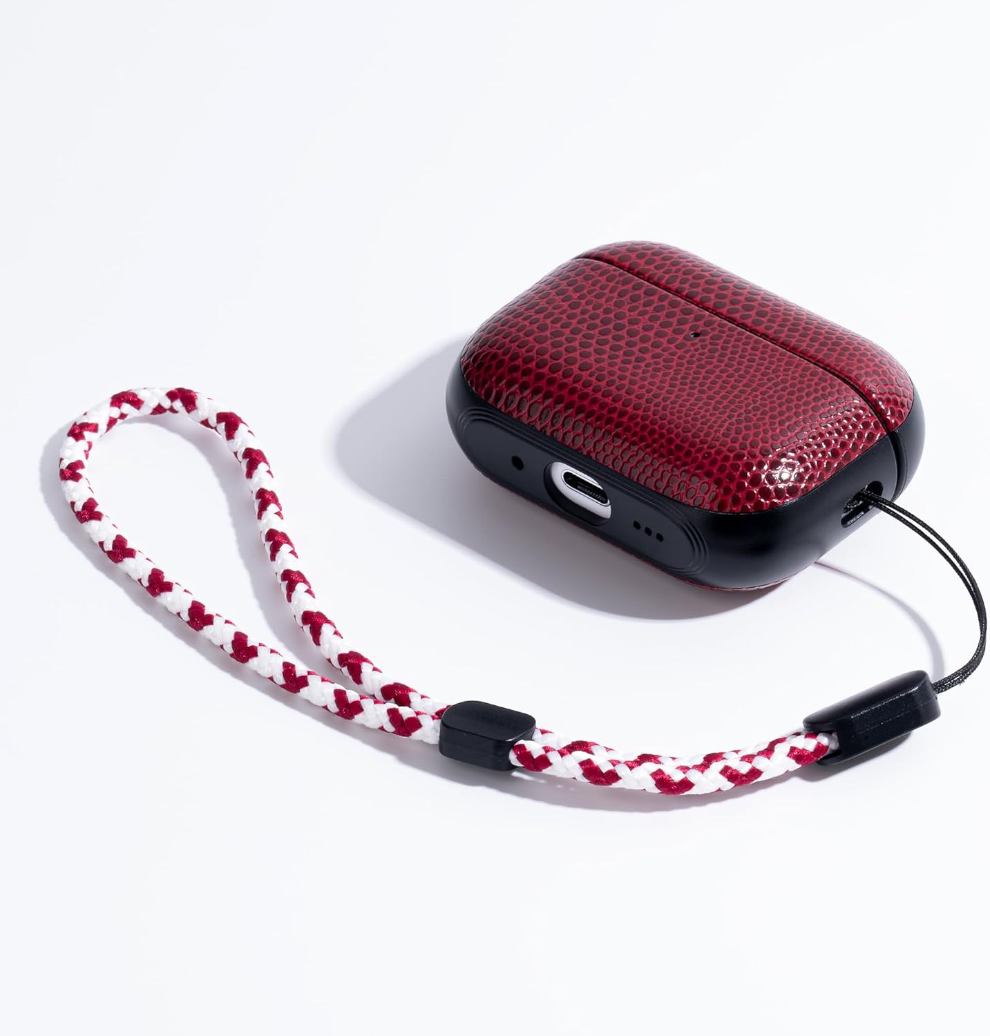 Leather Case for AirPods Pro 3 (3rd Gen 2025) with Adjustable Braided Lanyard, Luxurious Style Vegan Leather Protective Cover Case for AirPods Pro 3rd Generation, Rugged Hard Shell, Red