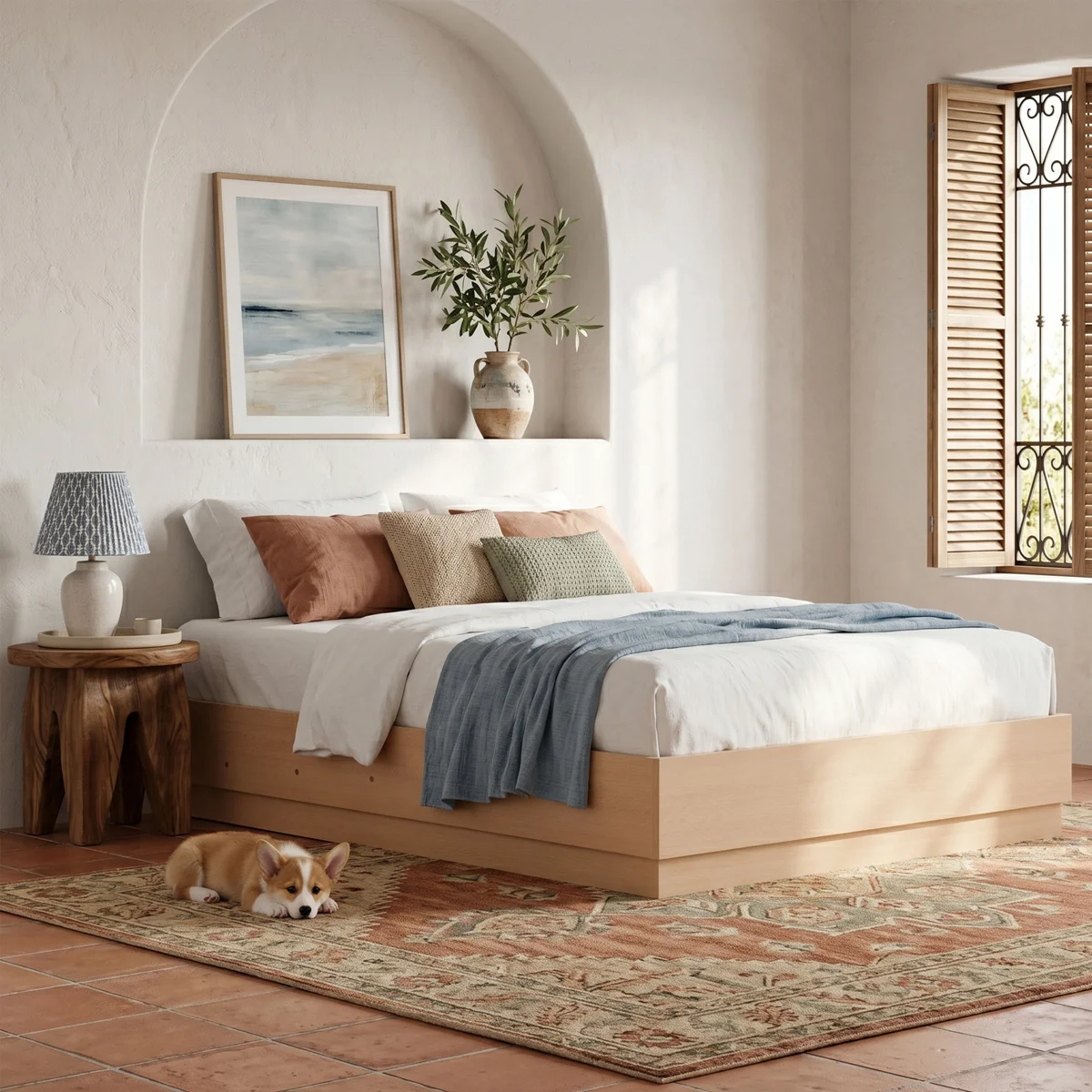 Modern Headboard-Free Wood Platform Bed with Stepped Base and Lift-Up Storage