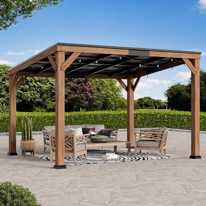 12 FT W X 10 FT D Solid Wood Patio Gazebo