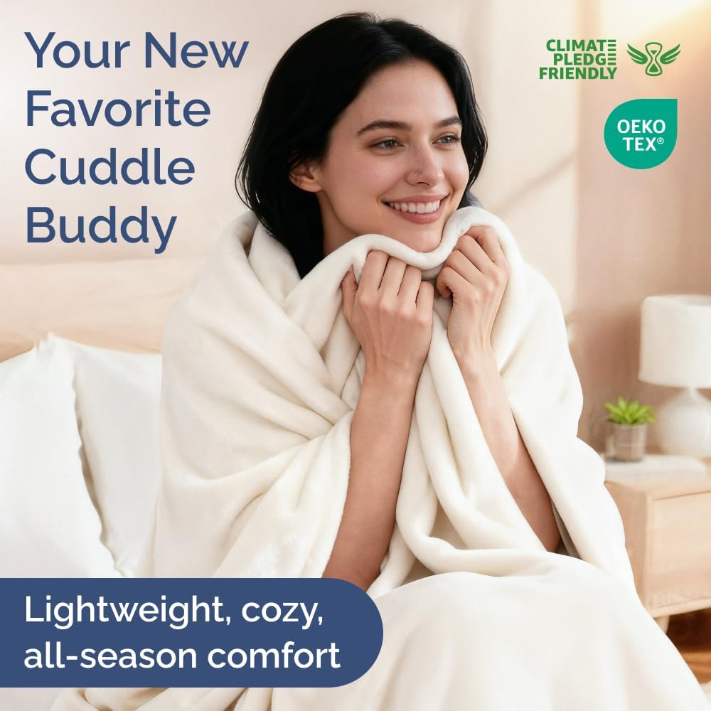 Ultra Soft Fleece Blanket Twin Size - Flannel Fleece Luxury Twin Blanket - Lightweight for Couch Bed Chair - Thick, Warm and Breathable - All Season Cozy Fuzzy, Anti-Static Microplush Bedding, White 08 - White Twin (60 x 80)