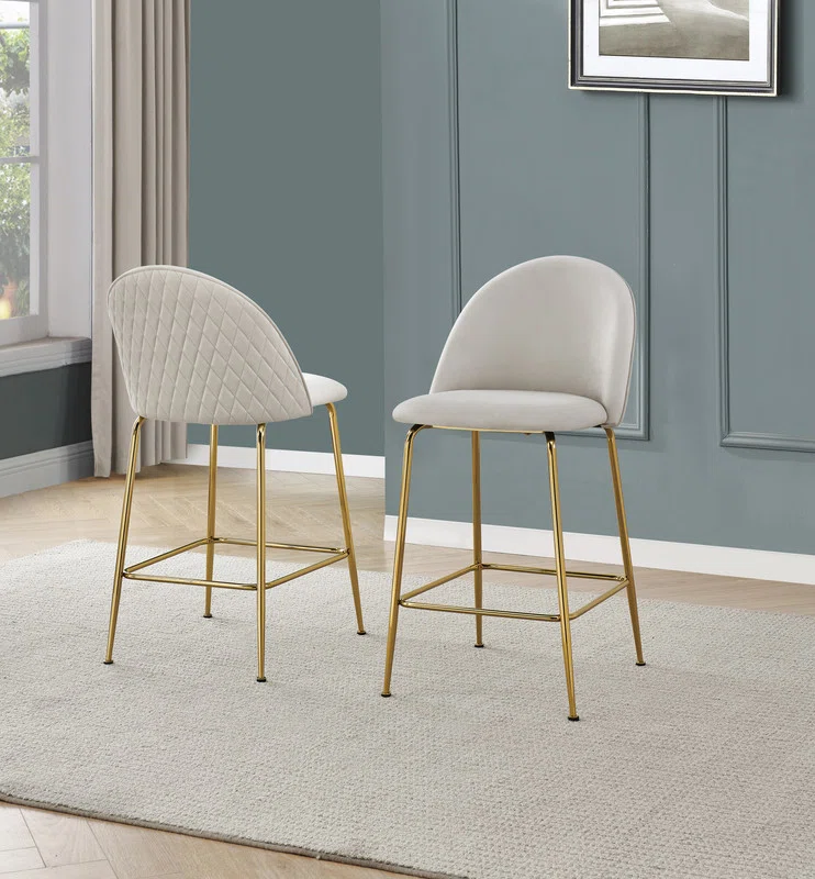 Velvet Upholstered Counterheight (24") Chairs With Gold Chrome Base